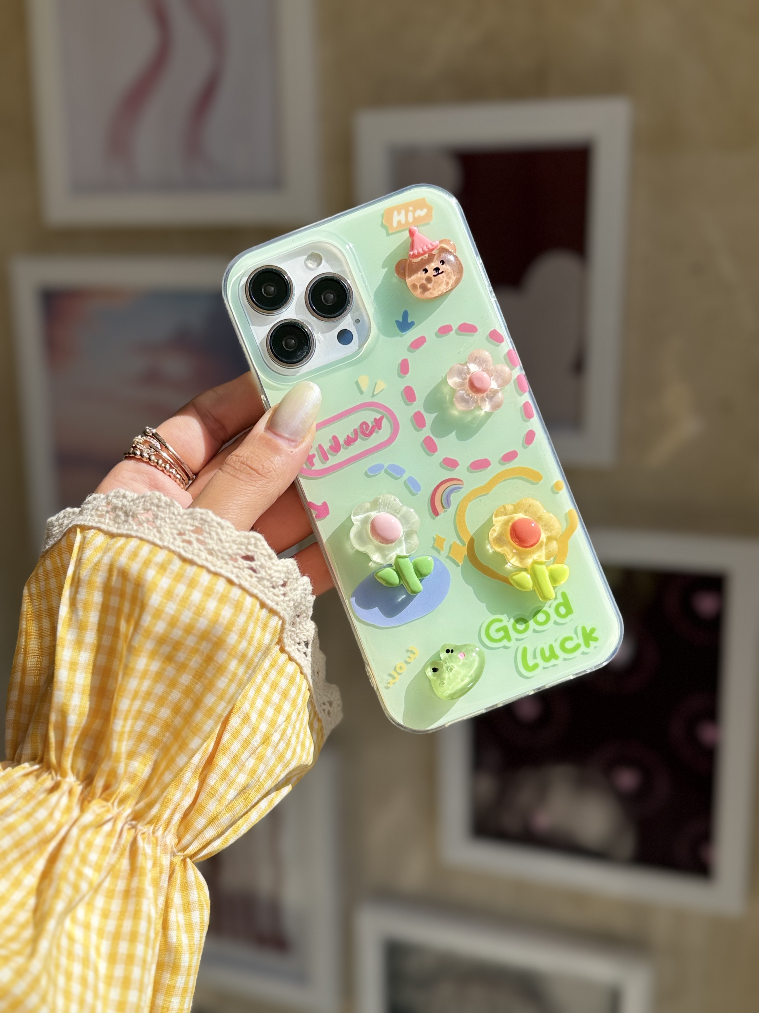 2107---قاب گل برجسته زمینه سبز GOOD LUCK مناسب برای آیفون | iphone 12promax-4