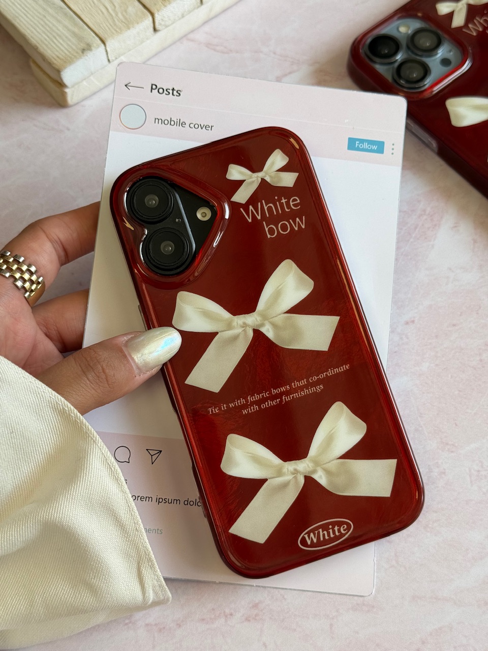 2095---قاب چری white bow آیفون مناسب برای آیفون | iphone 13-1