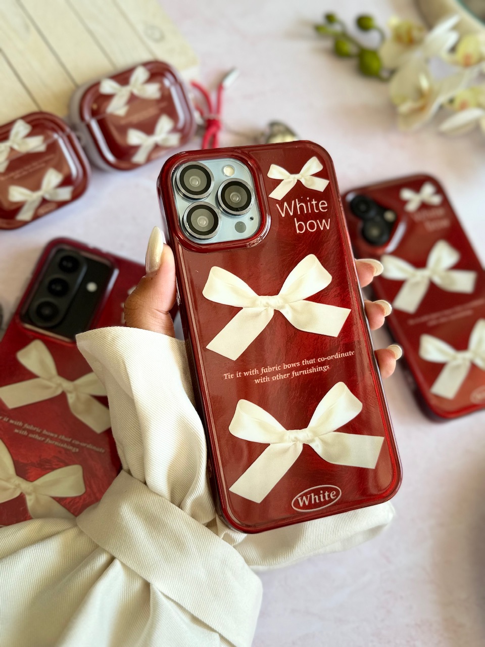 2095---قاب چری white bow آیفون مناسب برای آیفون | iphone 13-3