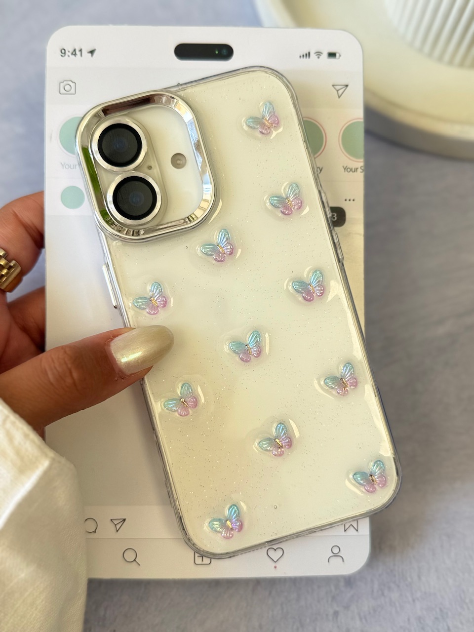 2108---قاب پروانه رنگی زمینه شاینی مناسب برای آیفون | iphone 14promax-5