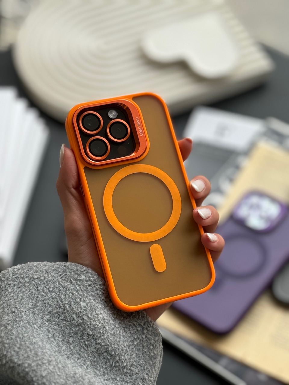 1608---قاب Matte CasePro Lens with MagSafe استند شو با لنز رینگی مناسب برای آیفون | iphone 12promax-8