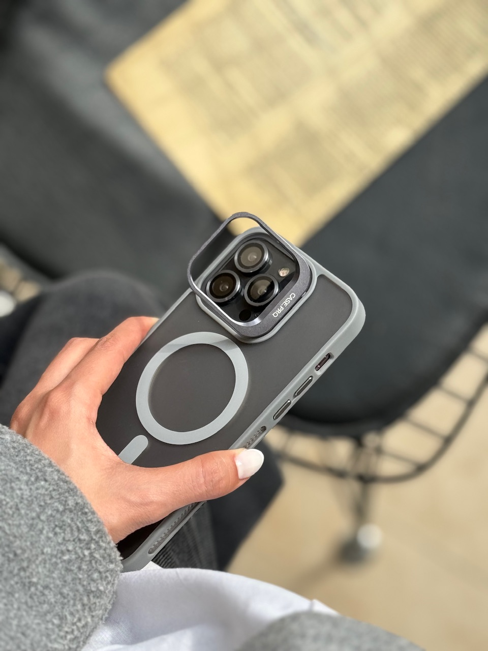 1608---قاب Matte CasePro Lens with MagSafe استند شو با لنز رینگی مناسب برای آیفون | iphone 14promax-5