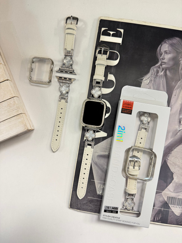 5067---بند اپل واچ چرمی طرح ون کلیف با گارد نگین دار-3