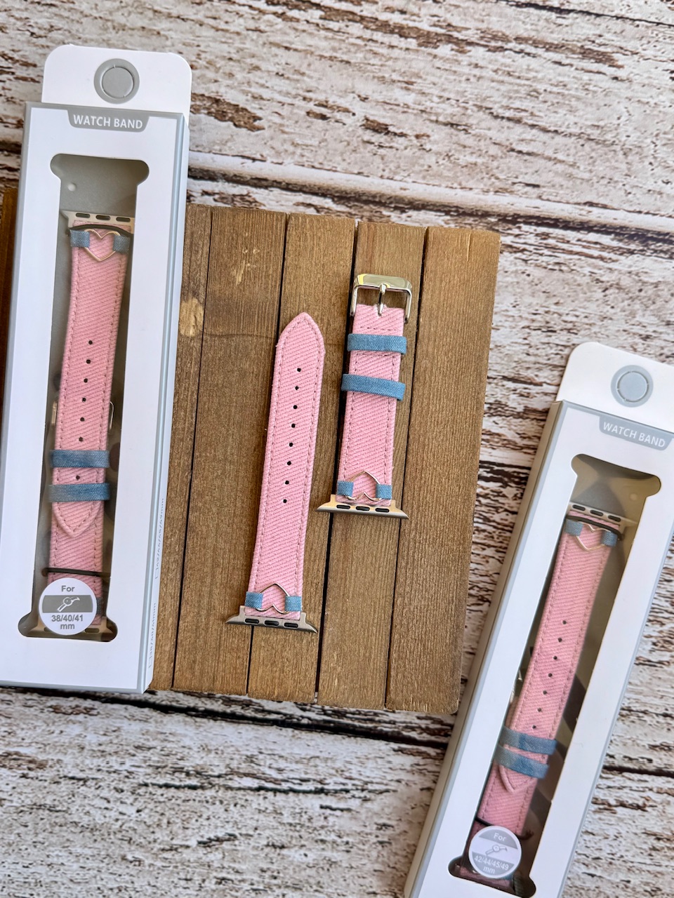 5064---بند اپل واچ کبریتی صورتی قلبی-1