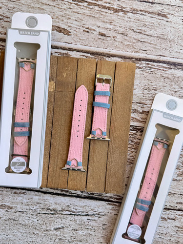 5064---بند اپل واچ کبریتی صورتی قلبی-1