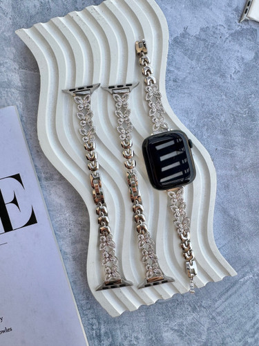 w5062---بند اپل واچ استیل پروانه نگین painted lady-1