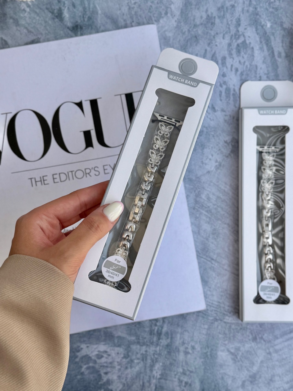 w5062---بند اپل واچ استیل پروانه نگین painted lady-2