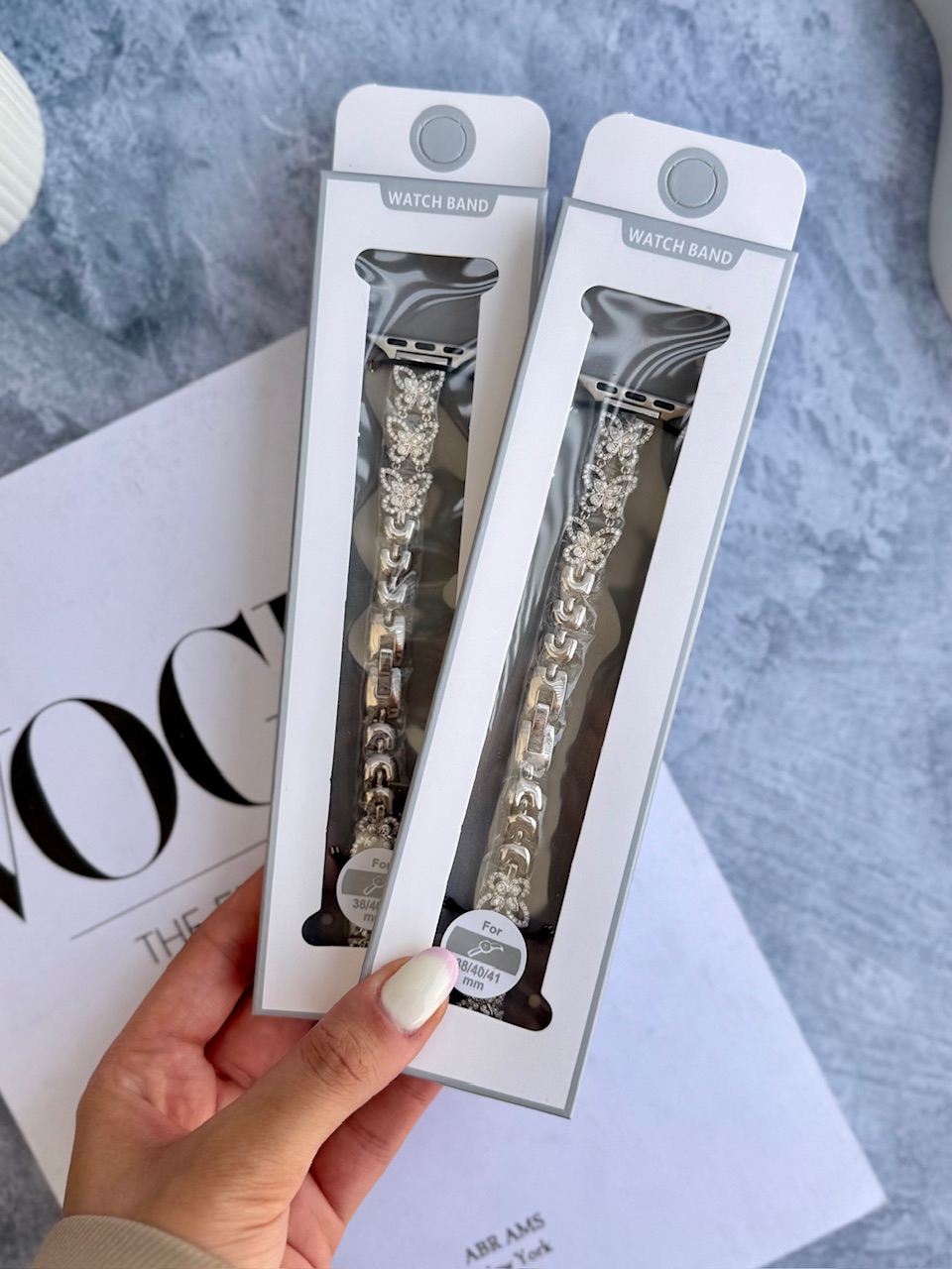 w5062---بند اپل واچ استیل پروانه نگین painted lady-3