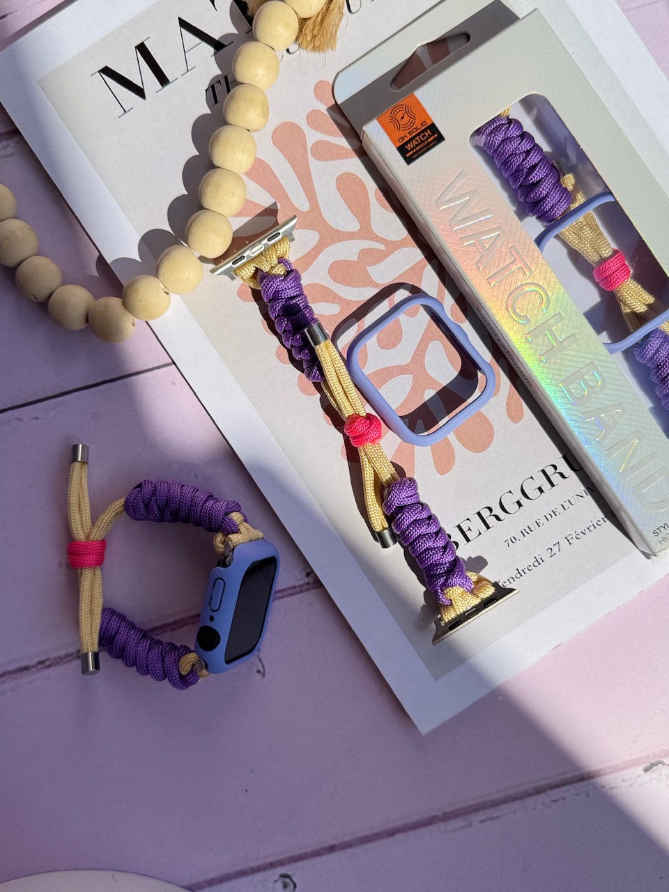 5060---بند اپل واچ بافت بنفش کنفی با گارد سیلیکونی-4