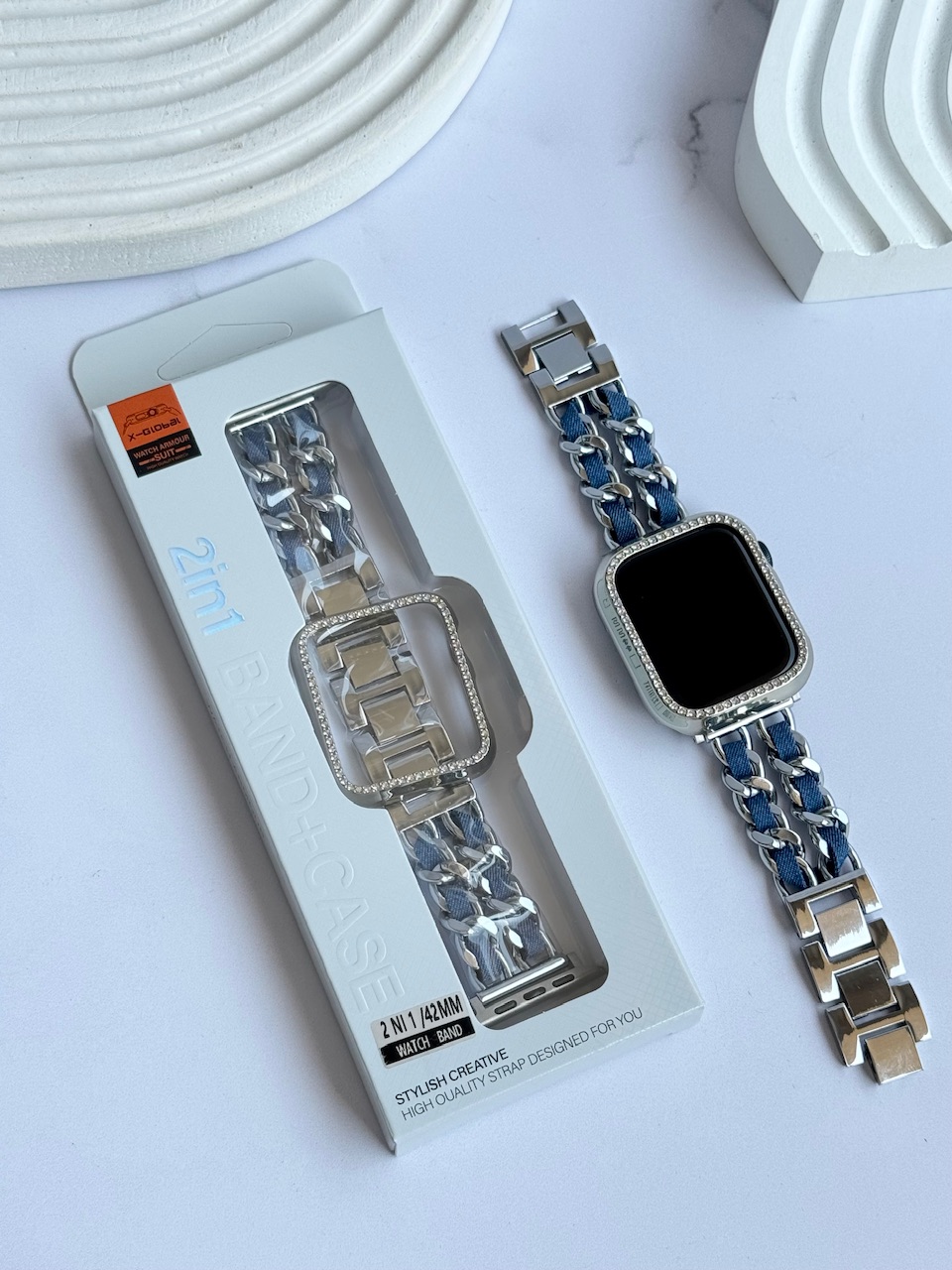 5026---بند اپل واچ جین کارتیر با گارد نگینی-1