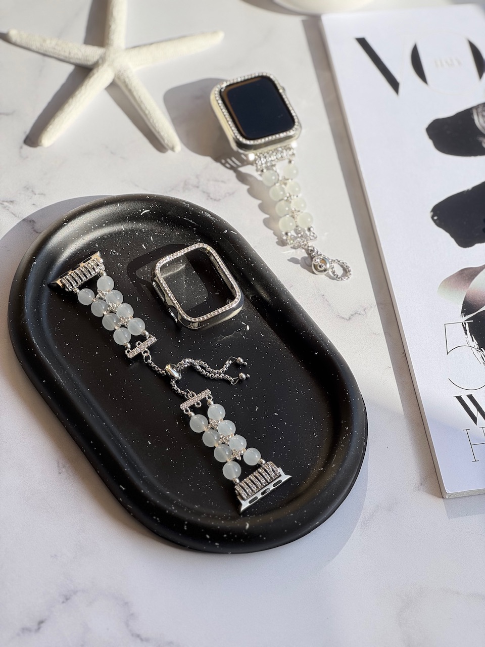 5039---بند اپل واچ Shell Diamond همراه با گارد نگین دار-3